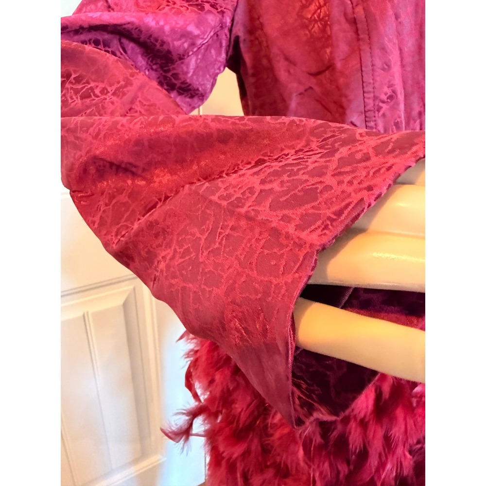 Burgundy Blazer Mini Dress Faux Feather Hem Deep V-Neck Lg Party Cocktail Baddie - Picture 4 of 16
